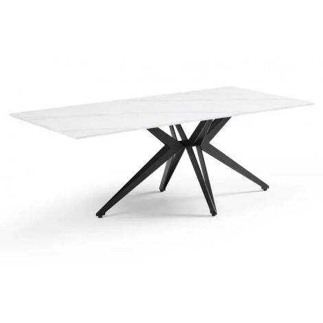 Table basse 120x60 cm céramique blanc marbré pied étoile - NEVADA 06