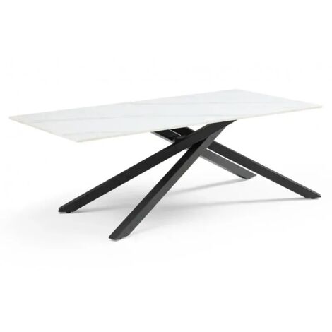 Table basse 120x60 cm céramique blanc marbré pied torsadé - NEVADA 05