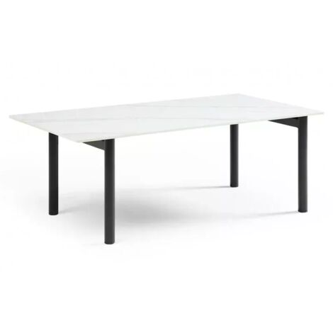 Table basse 120x60 cm céramique blanc marbré pieds droits - NEVADA 09