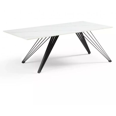 Table basse 120x60 cm céramique blanc marbré pieds filaires - NEVADA 01