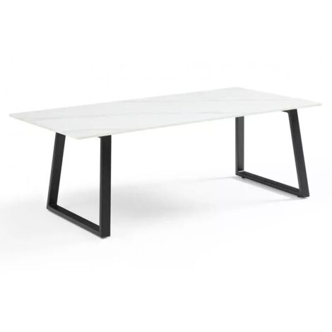 Table basse 120x60 cm céramique blanc marbré pieds luge - NEVADA 02