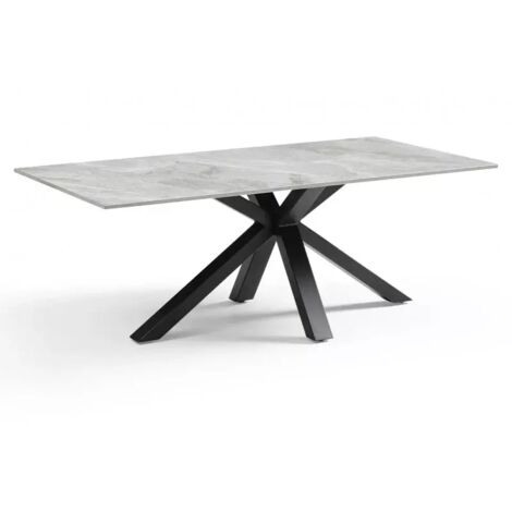 Table basse 120x60 cm céramique gris marbré laqué pied croix - DAKOTA 04