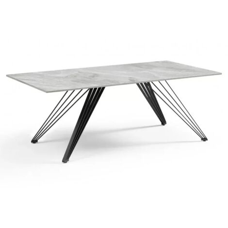 Table basse 120x60 cm céramique gris marbré laqué pieds filaires - DAKOTA 01