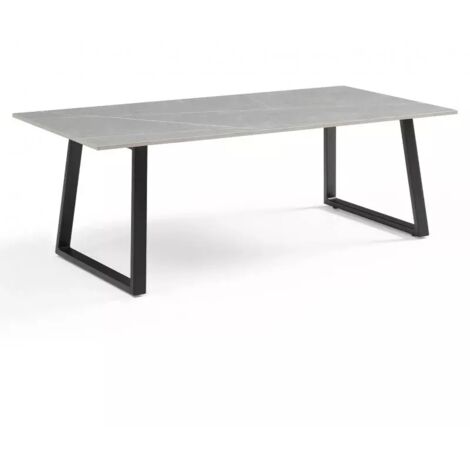 Table basse 120x60 cm céramique gris marbré pieds luge - ARIZONA 02