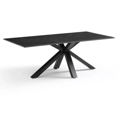Table basse 120x60 cm céramique noir marbré pied croix - INDIANA 04