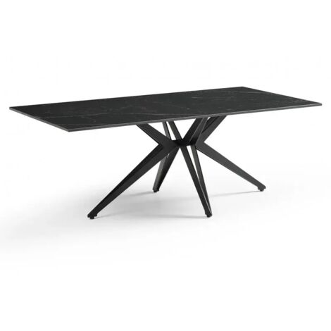 Table basse 120x60 cm céramique noir marbré pied étoile - INDIANA 06