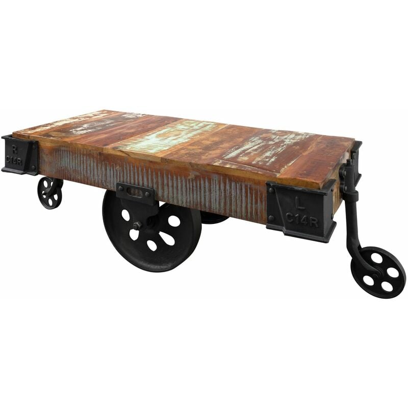 Table basse 120x60 Bois de récupération laqué Multicolore industrial 18 - multicolore