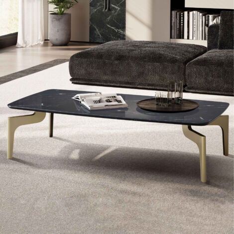 Table basse 120x60x30,5 cm aspect marbre noir et laiton