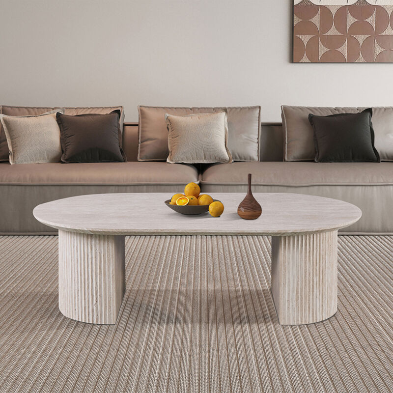 M&s - Table basse 120x70x38 cm ovale décor travertin beige M&s - Table basse 120x70x38 cm ovale décor travertin beige