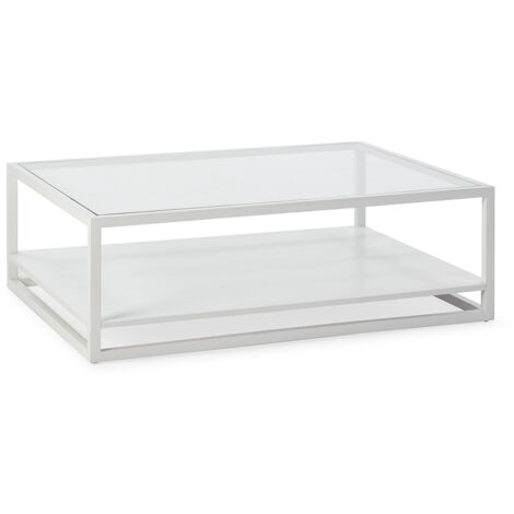 Table basse 120x90x40 Verre/Bois Blanc
