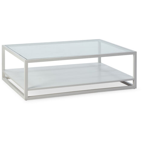 Table basse 120x90x40 Verre/Bois Voile Gris