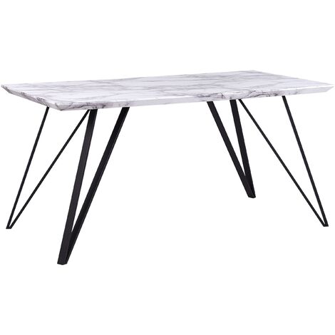 Table Basse 150 x 80 cm Blanc Effet Marbre Avec Pieds Noirs de Style Glamour et Rétro pour Salon Moderne Beliani - Blanc