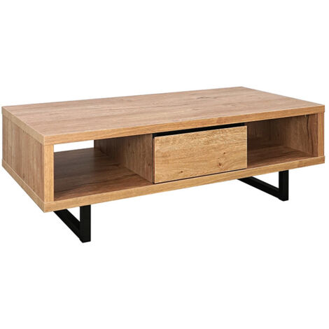 Table basse 2 niches 1 tiroir pieds métal Sully