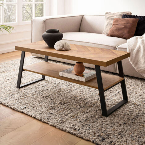 Table basse 2 niveaux 100x40x41 cm effet chêne et métal noir