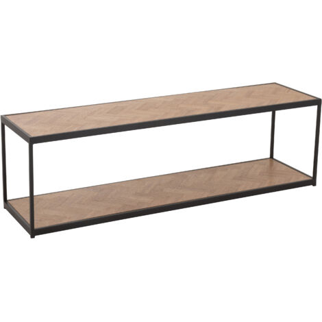 Table basse 2 niveaux 150x40x44 cm décor chevron et métal noir - YREZ