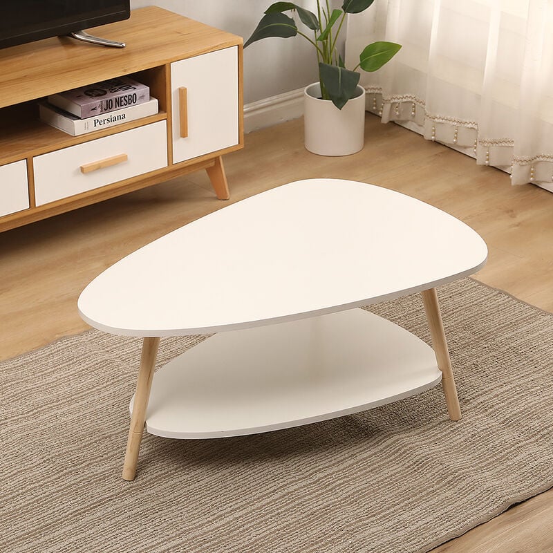 Skecten - Table Basse 2 Niveaux en Bois l 90 x p 60 x h 40 cm - Décor Salon Balcon Chambre Blanc