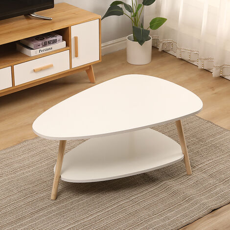 Table Basse 2 Niveaux en Bois L 90 x P 60 x H 40 cm - Décor Salon Balcon Chambre Blanc