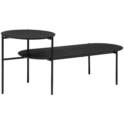 Table basse 2 niveaux Kemi en placage noyer & métal 118x43cm noir - Atmosphera créateur d'intérieur