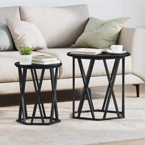 Table basse 2 pcs Chêne noir Bois d'ingénierie et acier vidaXL