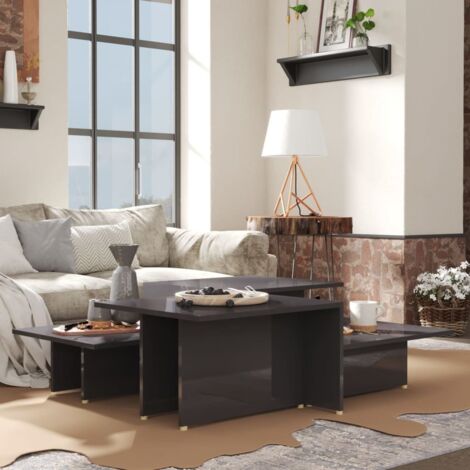 Table basse 2 pcs-Table Salon Gris brillant 111,5x50x33cm Bois d'ingénierie 433694