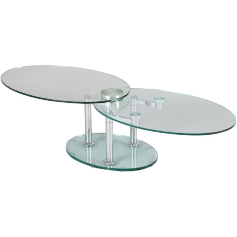 Table basse 2 plateaux ovales en verre trempé transparent - GLASS