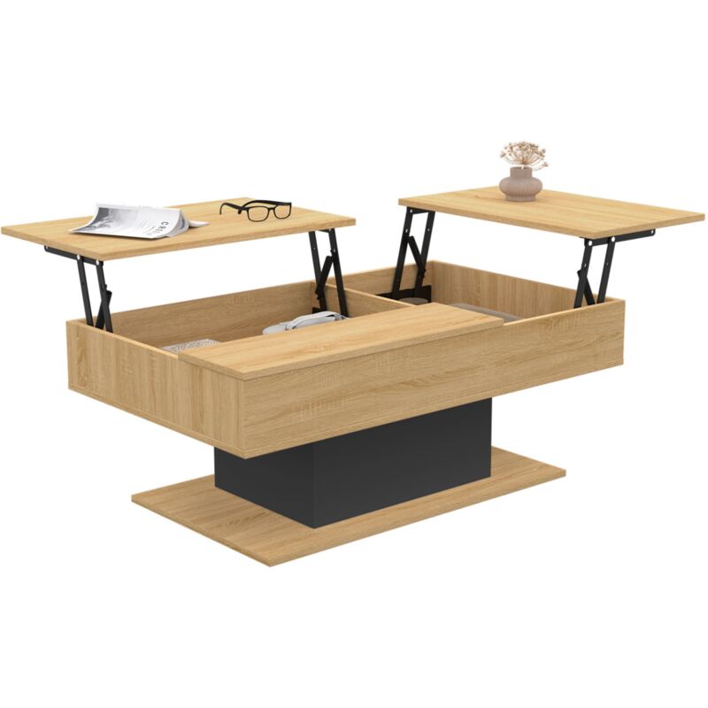 Idmarket - Table basse 2 plateaux relevables rectangulaire eden bois et noir