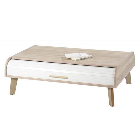 Table basse 2 rideaux chênes clair et blanc Happy 114cm