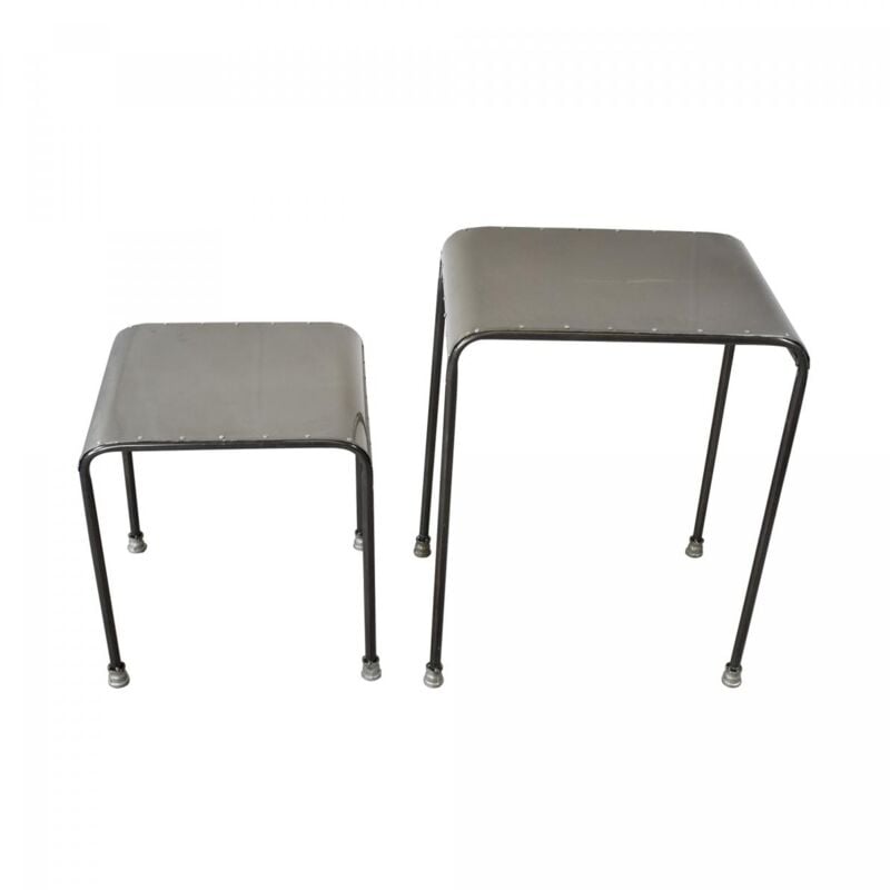 Dezenco - Table basse fait main en metal 2 tables gigognes oli 40x55 gris