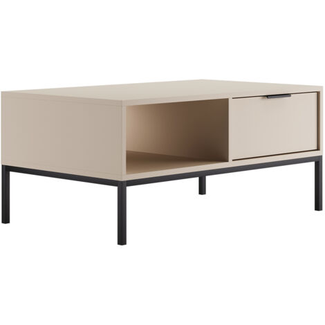 Table basse 2 tiroirs 100x60x45,4 cm crème et métal noir - AUZTY