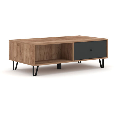Table basse 2 tiroirs 110 cm décor chêne brun et gris - BLIBZ