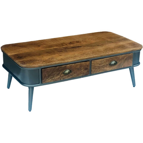 Table basse 2 tiroirs 115x60x40 cm en palissandre et métal