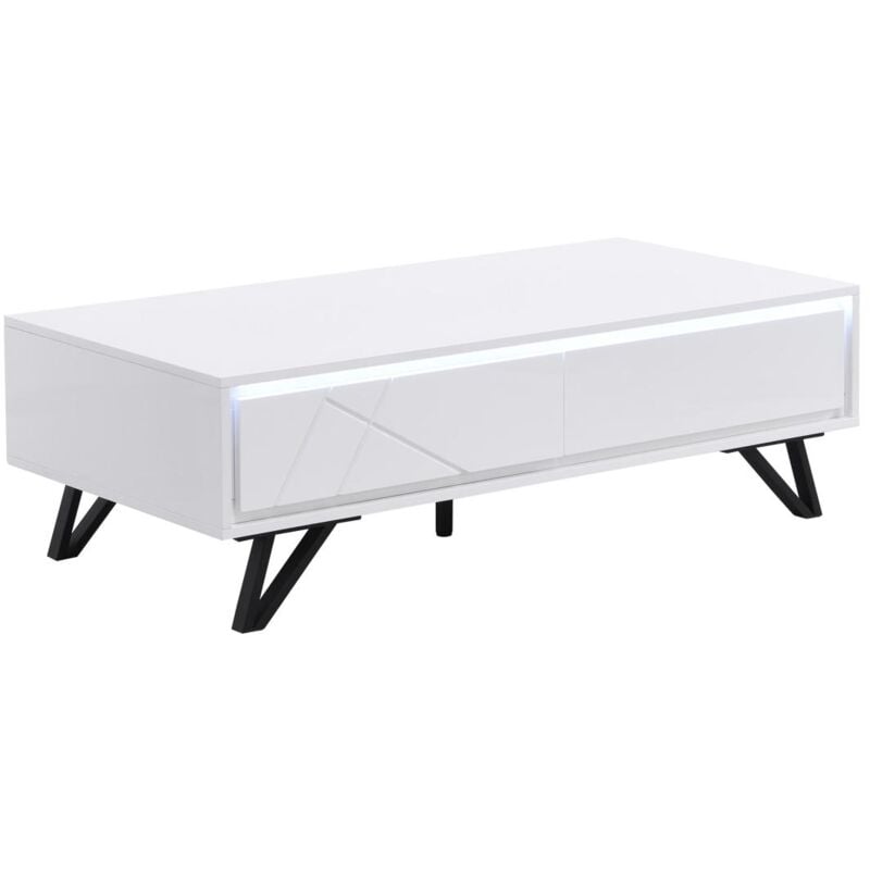 Vente-unique - Table basse 2 tiroirs avec LEDs en mdf - Blanc laqué - saliano