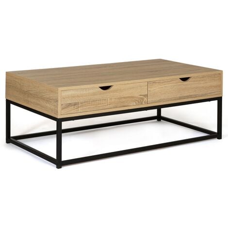 Table basse 2 tiroirs DETROIT 110 cm design industriel - Naturel