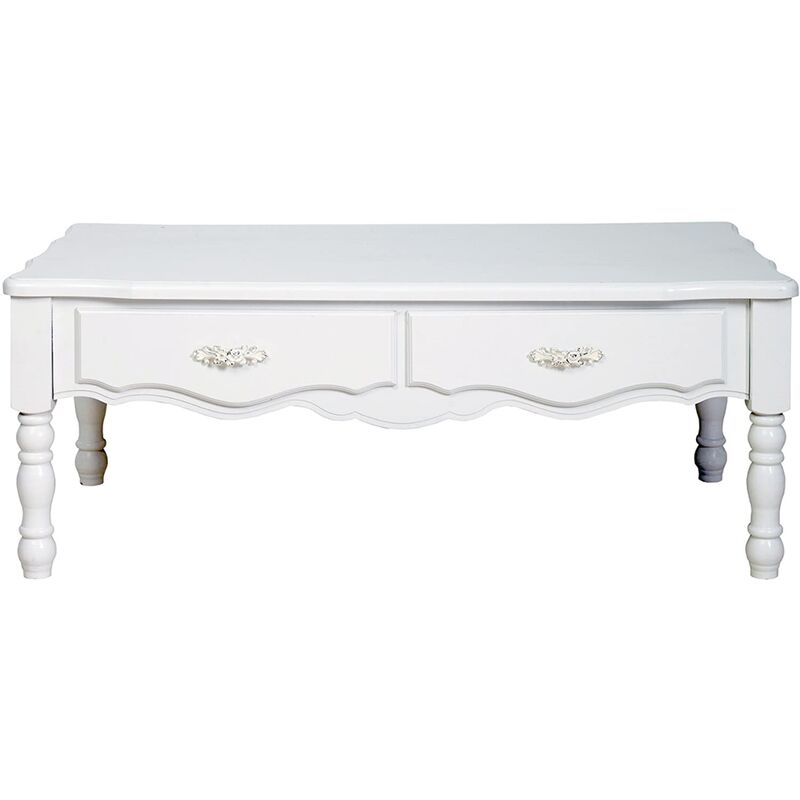 Table basse 2 tiroirs Table de salon blanche Design japonais Table d'appoint de salon Table basse de rangement Table rectangulaire en bois