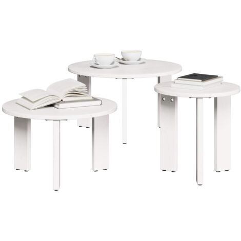Table basse 3 pcs  Table de salon  Table de café Blanc Bois massif en pin