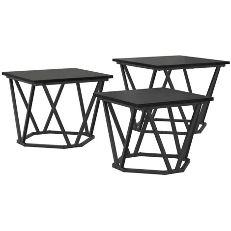 Table basse 3 pcs  Table de salon  Table de café Chêne noir Bois d'ingénierie et acier