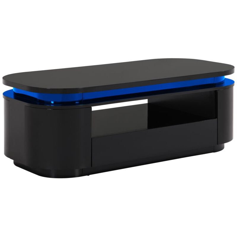 Vente-unique - Table basse 4 portes et 1 tiroir avec LEDs en mdf - Noir laqué - vandana