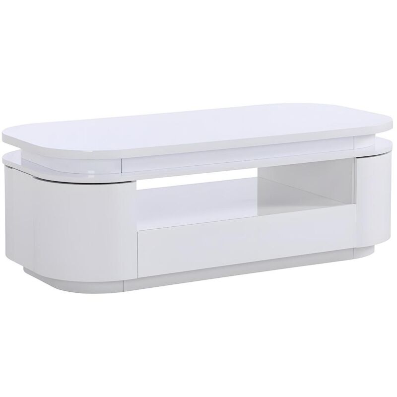 Vente-unique - Table basse 4 portes et 1 tiroir avec LEDs en mdf - Blanc laqué - vandana