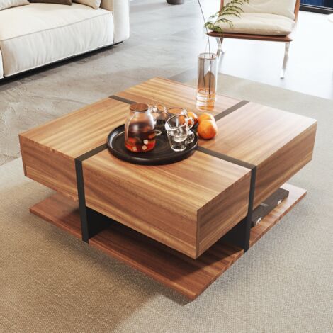 Table basse 4 tiroirs, design à lignes moderne et couleurs uniques, rangement inférieur, 787836cm