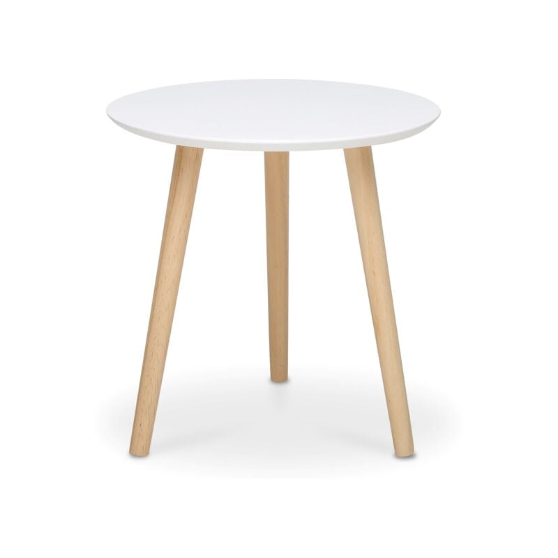 Abitare - Table basse avec 40 cm de diamètre blanc mat avec pieds en bois de pin - Etna