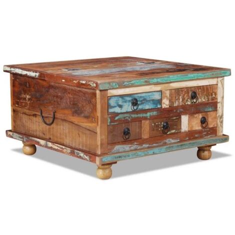 Table basse 5 tiroirs bois de récupération massif Vouli 70cm