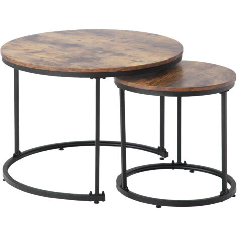 Table Basse  50 × 70,5 / 45,5 × 44 cm Gigogne Ronde Lot De 2 Tables Imbriquées  Pour Salon