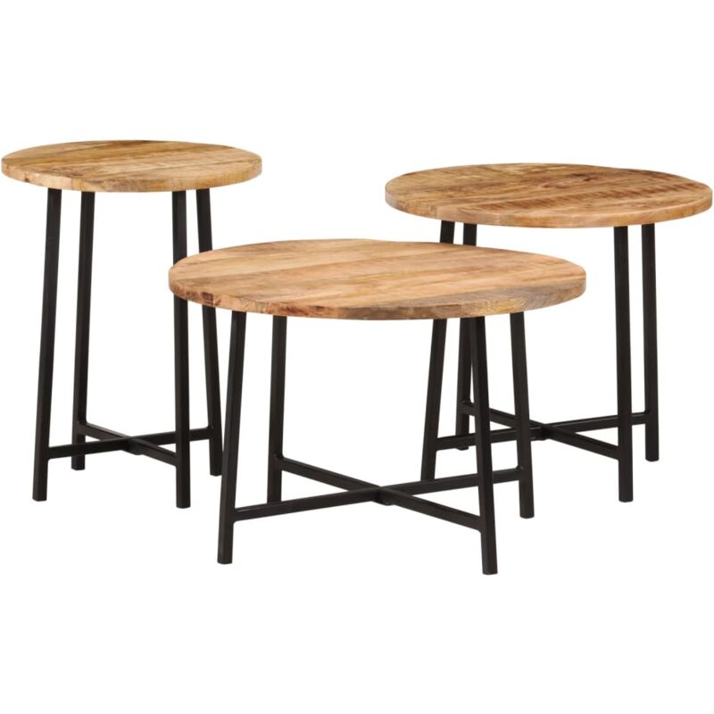 Tables basses gigognes 3 pcs bois massif de manguier et fer vidaXL