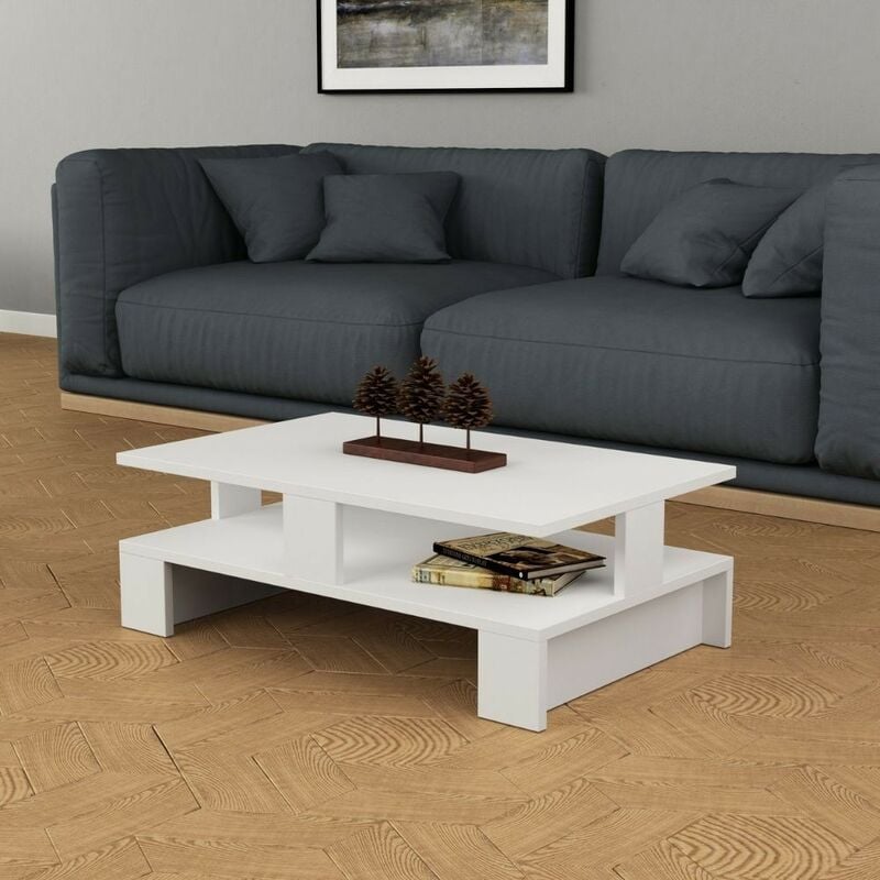 Toscohome - Table basse avec double plateau en blanc 80x50 cm - Mansu