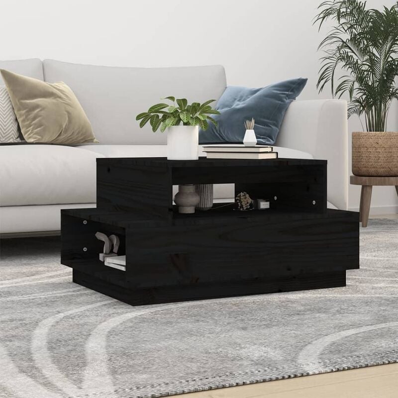 Vidaxl - Table basse Noir 80x55x40,5 cm Bois massif de pin