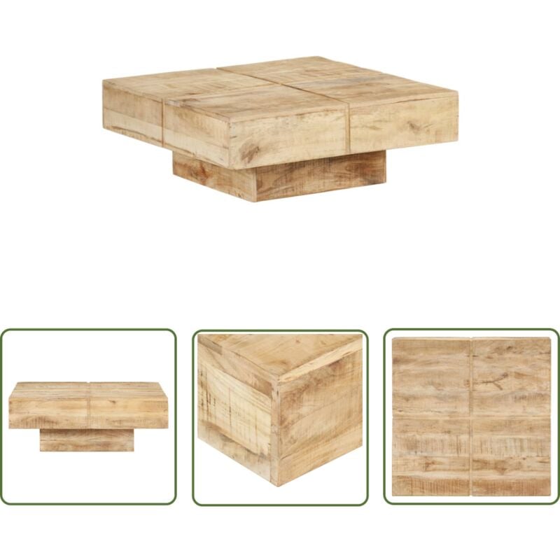 XVX - The Living Store Table basse 80x80x28 cm Bois de manguier massif - Table Basse - Meuble Salon - Table En Bois - Table Design - Mobilier Tendance