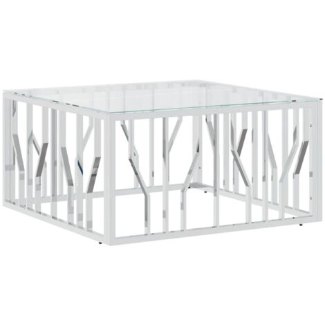 Table basse 80x80x40 acier inoxydable et verre
