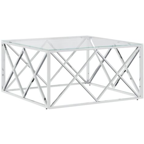 Table basse 80x80x40 acier inoxydable et verre