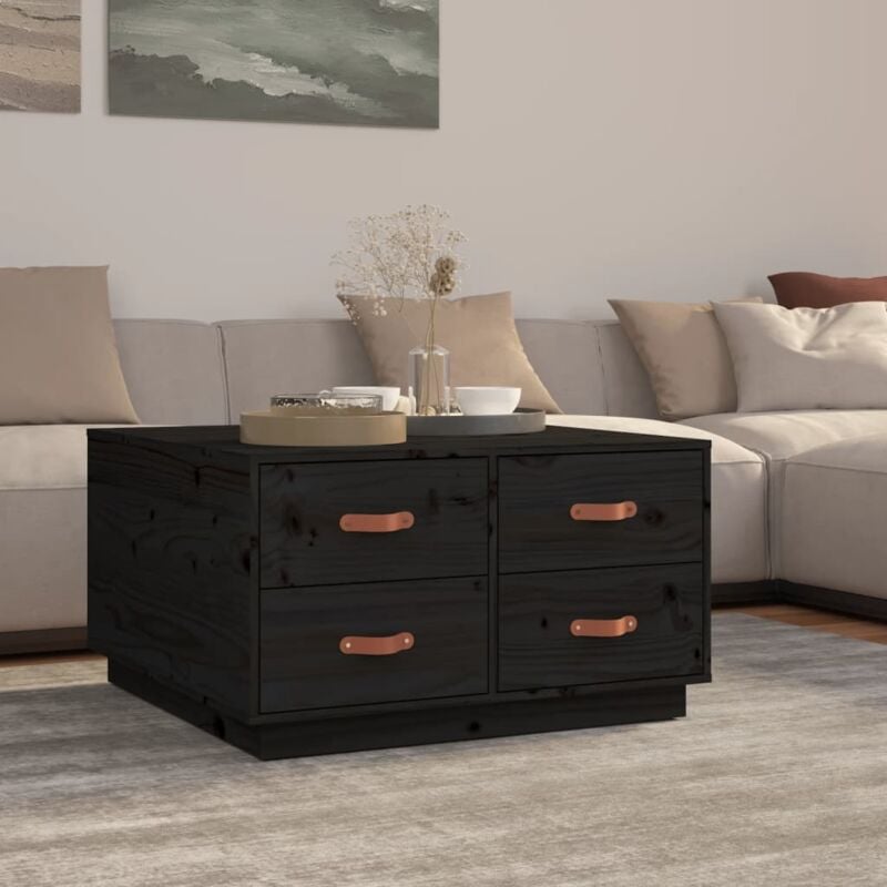 Vidaxl - Table basse Noir 80x80x45 cm Bois massif de pin