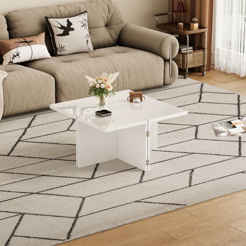 Fortuna Lai - Table basse 81.1x81.1x40cm - table basse diy, plateau de table brillant, combinaison libre - blanc